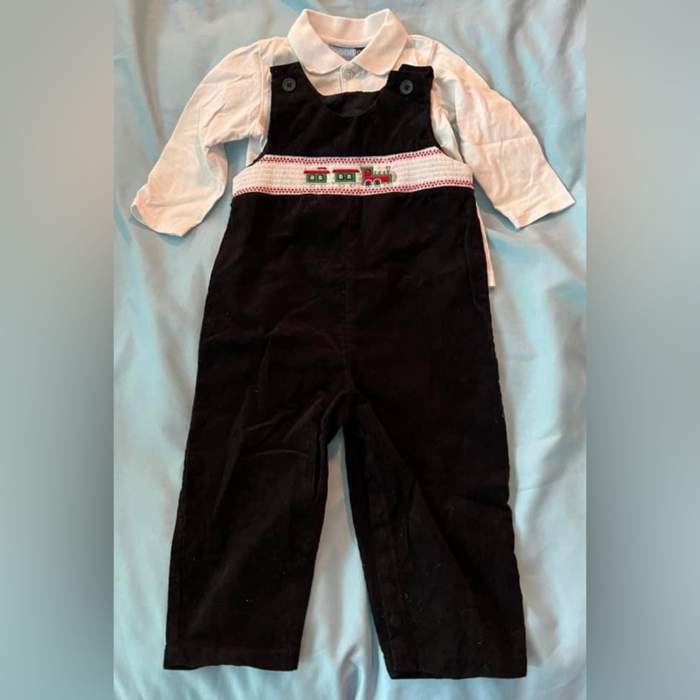 Good Lad Top & Cord Overalls with Train Embroidery
